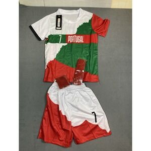 New! Boys Size 6/7 "Portugal 7" Soccer Outfit Set Futbol Shirt Shorts Wrist/head